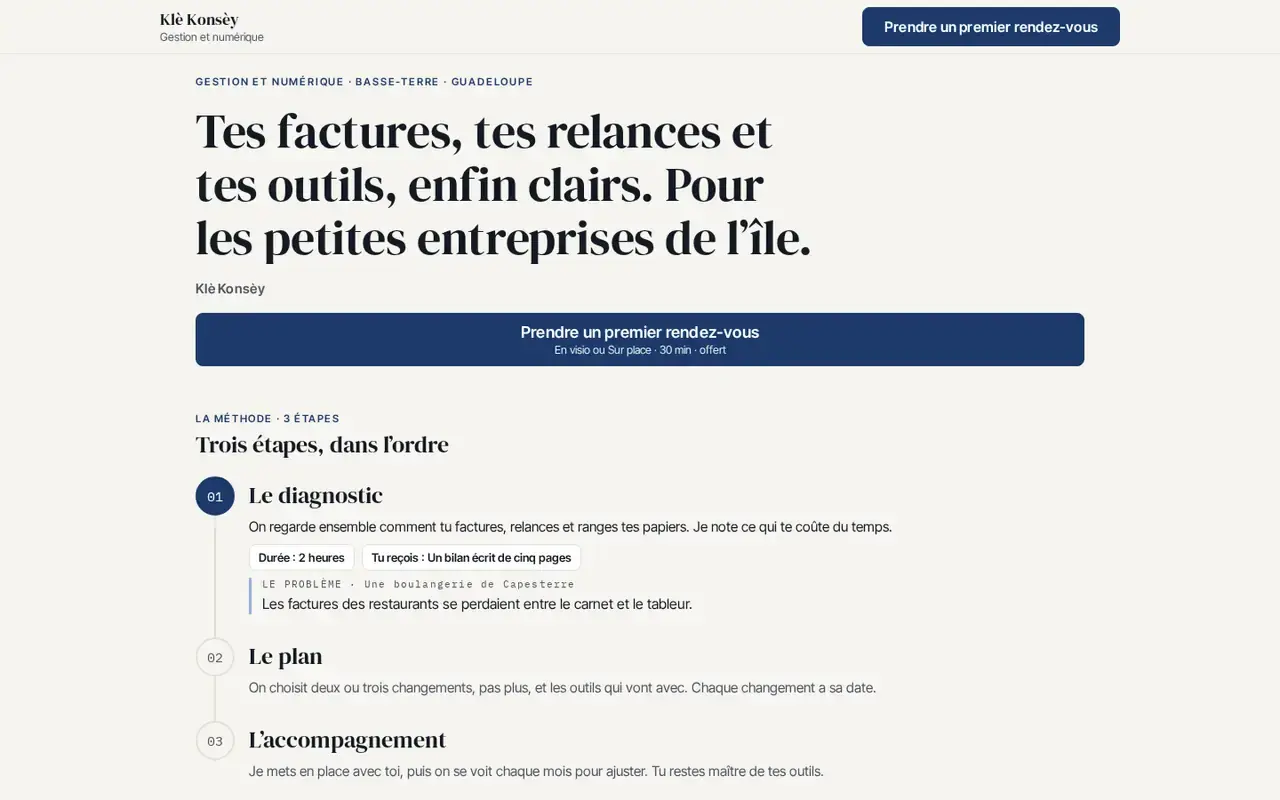 Thème Konsèy sur ordinateur, avec un commerce imaginé.