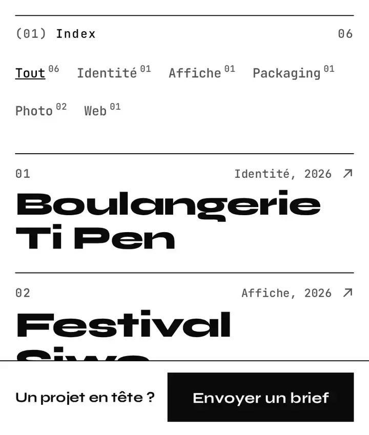 L’index de projets, dans le thème Studio