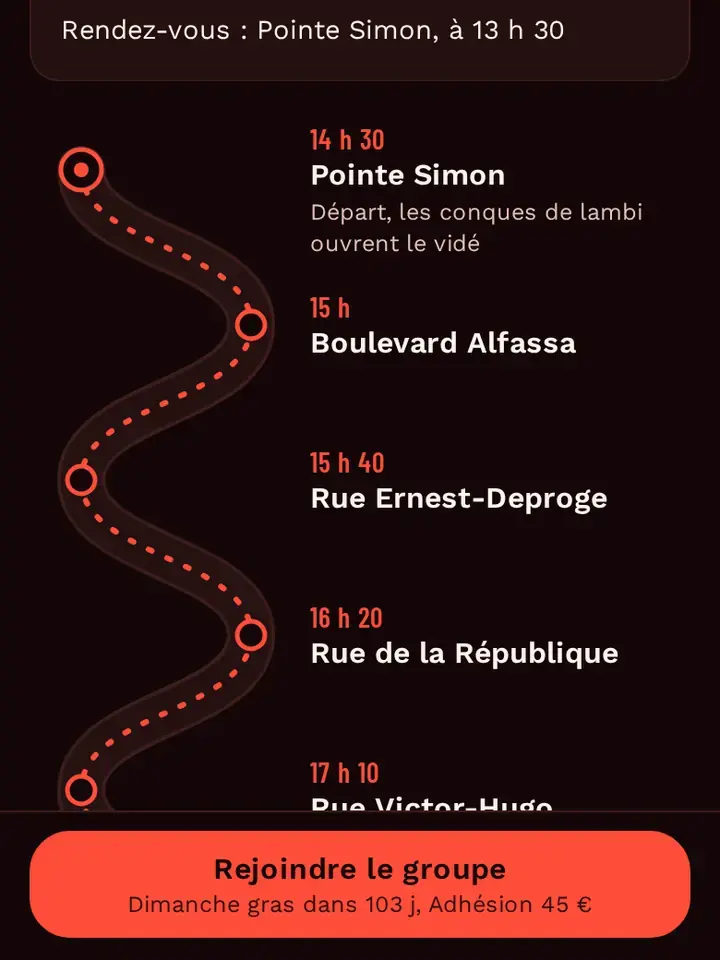 Le parcours du défilé, dans le thème Vaval