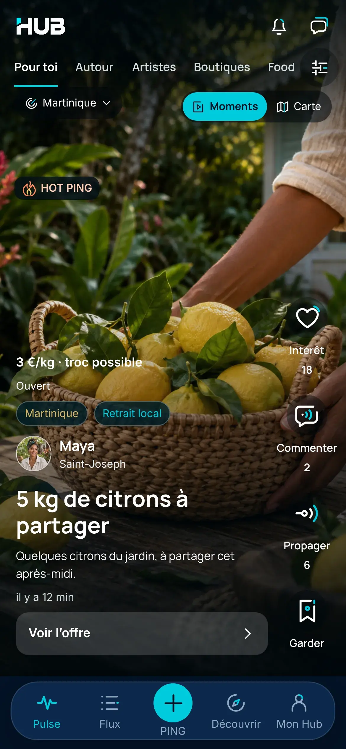 Écran Pulse : une offre de citrons à partager près de Saint-Joseph.