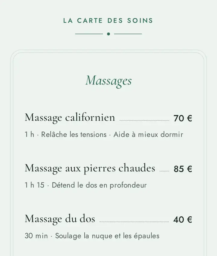 La carte des soins, dans le thème Dlo Dous
