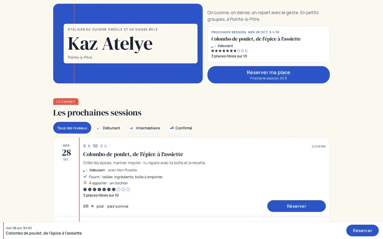 La vitrine d’exemple du thème Lekòl, sur ordinateur