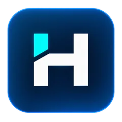 HUB : icône H blanc et cyan sur carré bleu nuit, identité de l’application