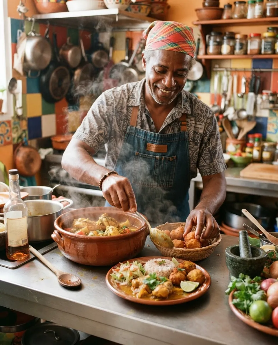 Un traiteur prépare des accras et un plat créole dans sa cuisine. Image d’illustration.